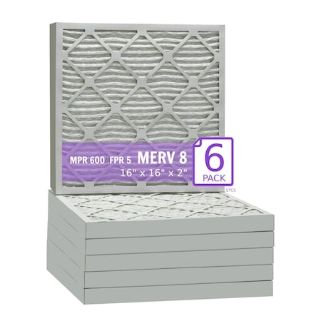 Purolator 16x16x2 Pleated Air Filter, MERV 8, 6 PK 16x16x2x1 DM (6 Pack)